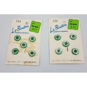 VTG La Bouton #724 Round‎ Buttons Med Green  2 Cards  5 Buttons Retro Look 12mm